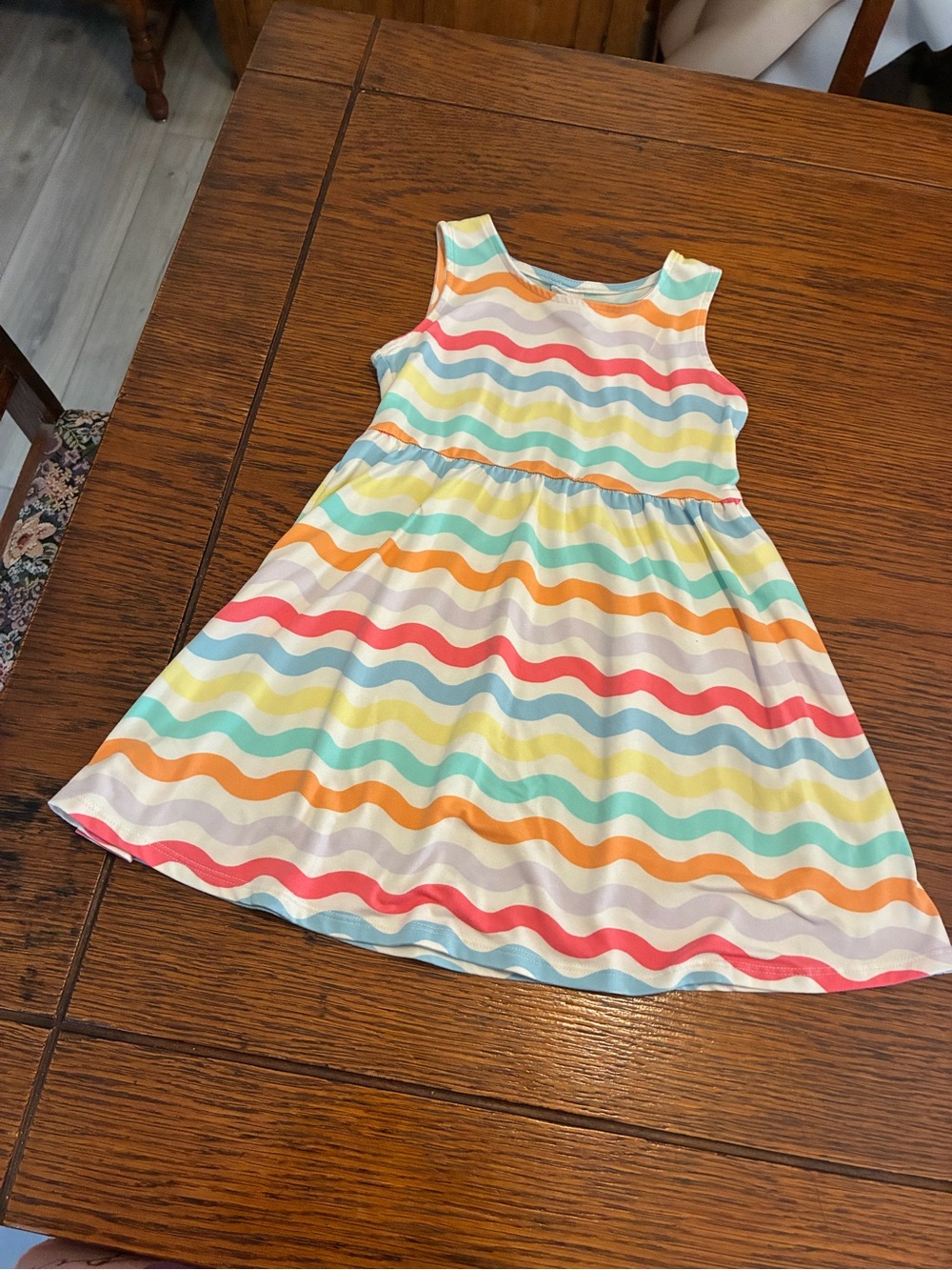 Sleeveless Girls' Rainbow Wave Print Dress